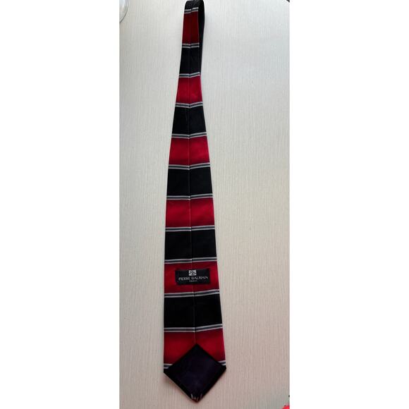 Vintage Luxury Pierre Balmain Paris Silk Tie Red Black Geometric Diamond Pattern - Picture 5 of 6
